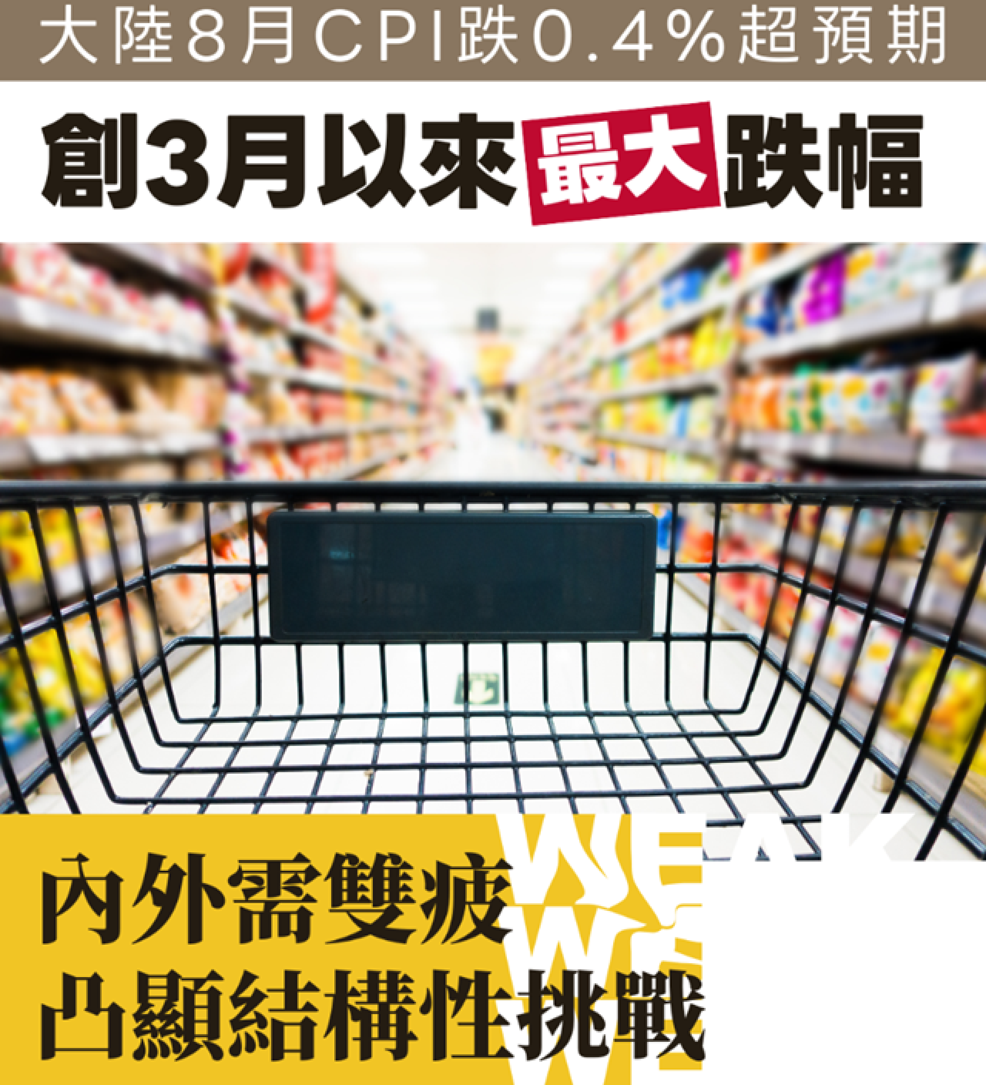 大陸8月消費者物價指數跌幅超預期